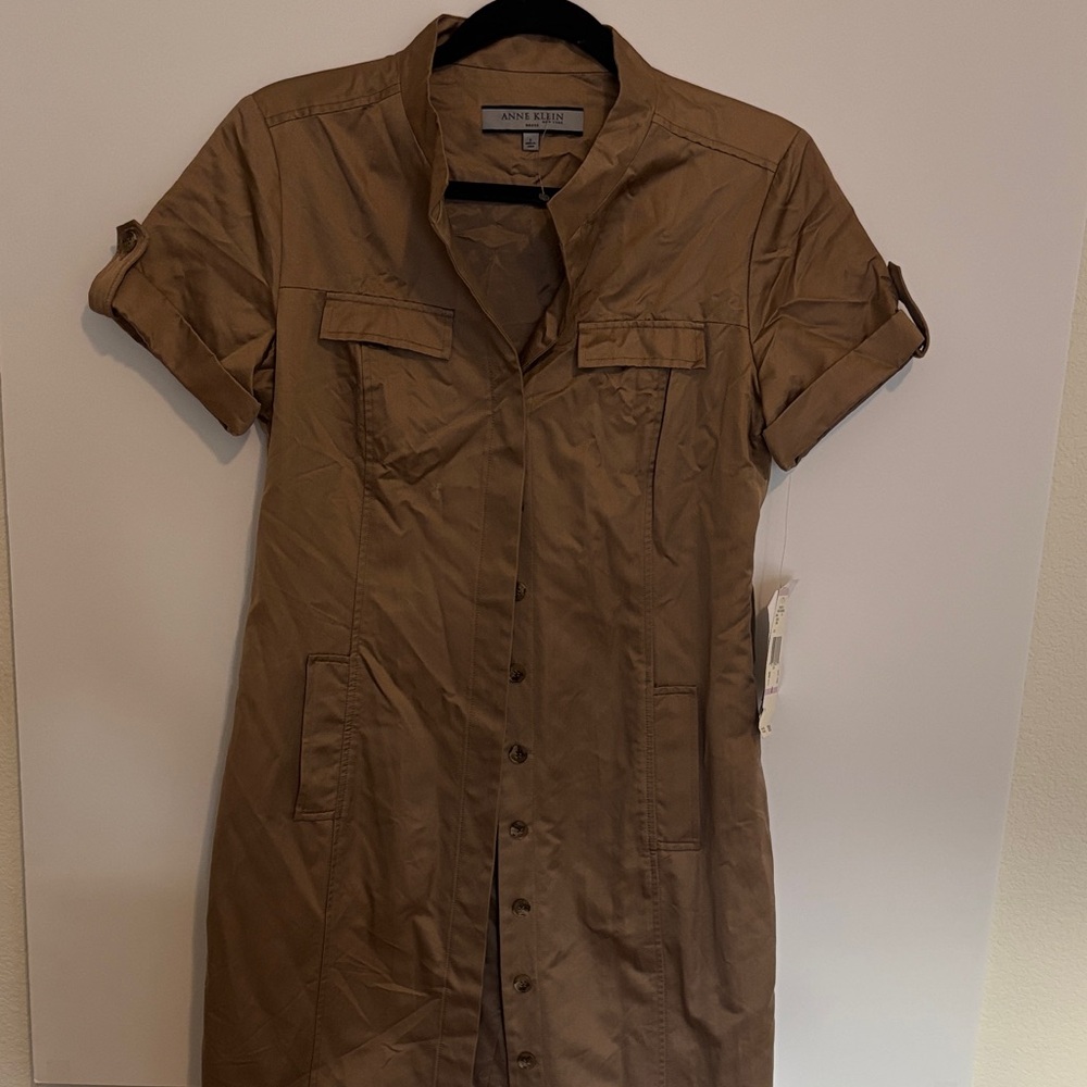 Ann Klein Tan Shirt Dress with Button Detail
